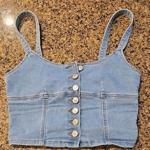 Forever 21 Casual Blue Denim Crop Top with Button Detail